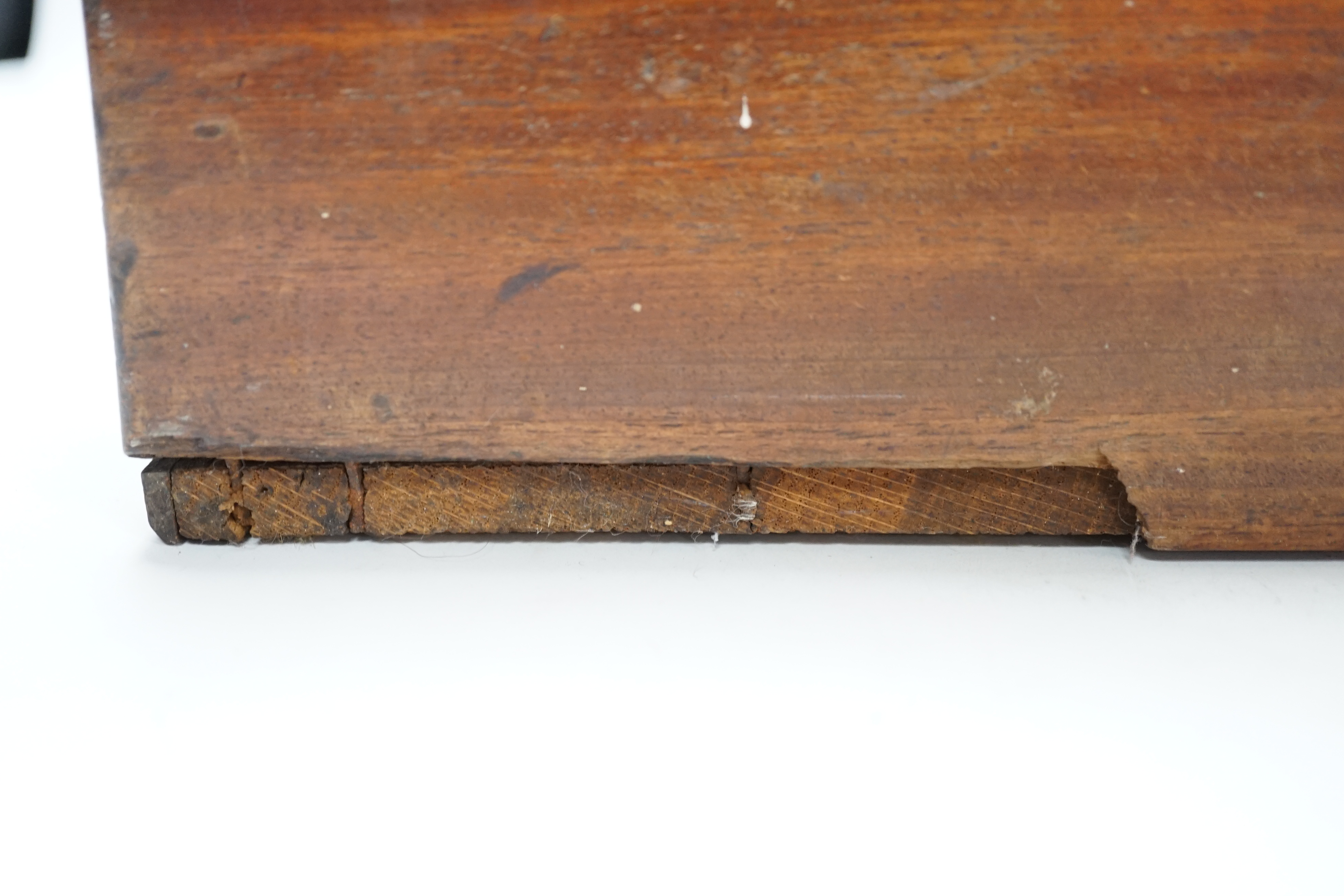 A Georgian writing slope with brass lock plate, 46cm